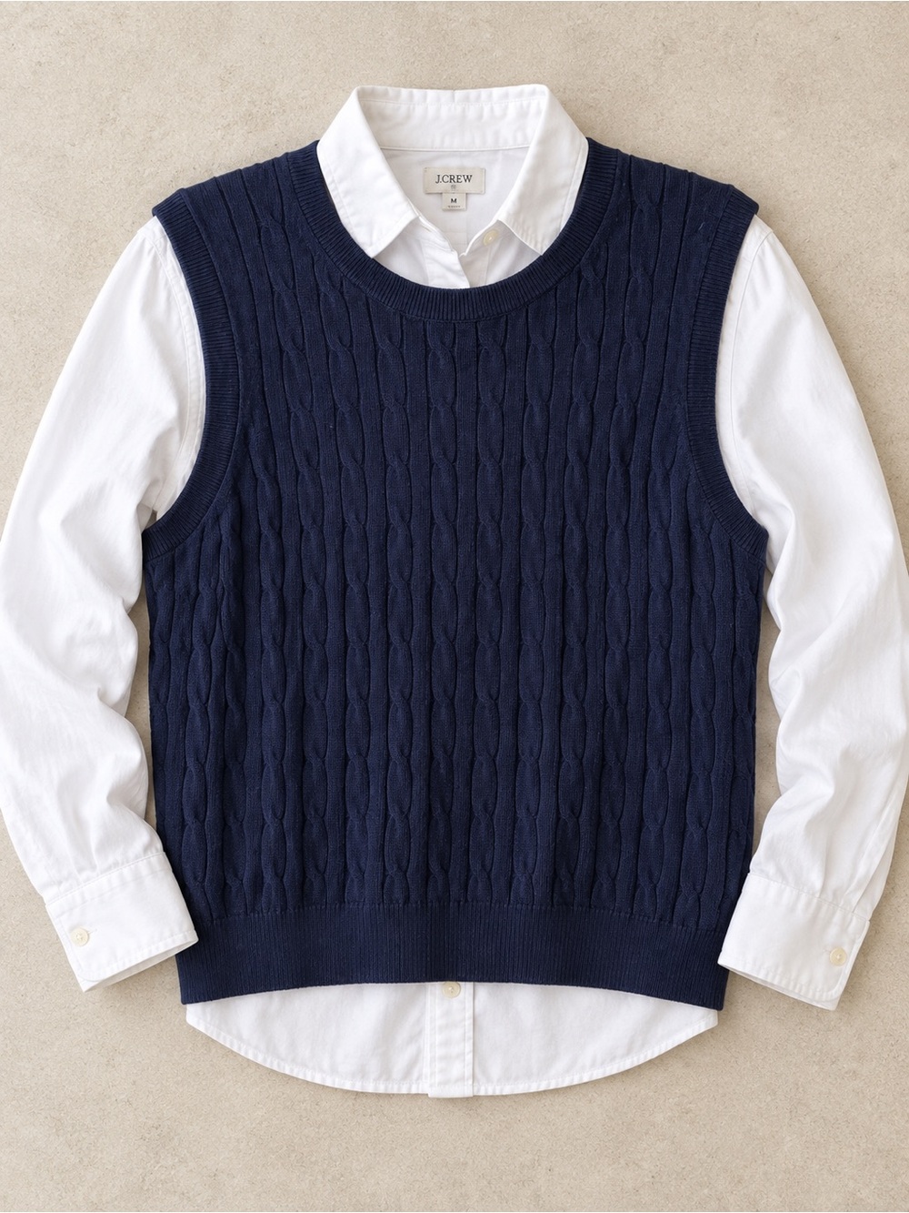 J.Crew Navy Cable Knit Cotton Sweater Vest M Preppy Academia.